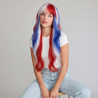 "Americana" - Long Red White Blue Wig with Bangs