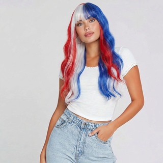 "Liberty" - Long Red White Blue Wig with Bangs