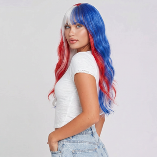 "Liberty" - Long Red White Blue Wig with Bangs