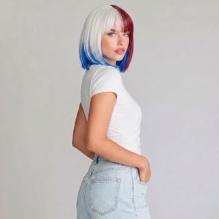 "Glory" - Short Red White Blue Bob Wig with Bangs