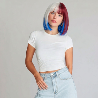 "Glory" - Short Red White Blue Bob Wig with Bangs