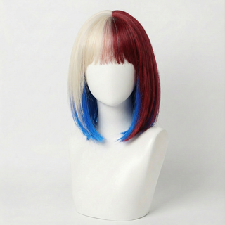 "Glory" - Short Red White Blue Bob Wig with Bangs