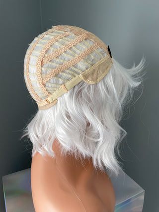 "Cleo" - Short White Body Wave Wig with Bangs