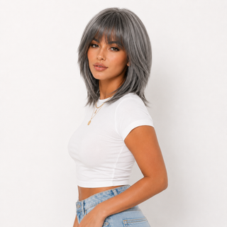 "Ida" - Short Grey Silver Layered Wig