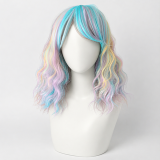 "Cassandra" - Pastel Rainbow Bodywave Wig with Bangs