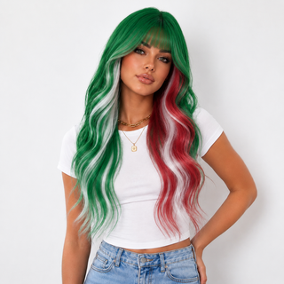 "Merry" - Green White Red Wavy Wig