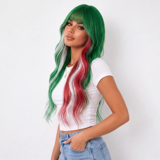 "Merry" - Green White Red Wavy Wig