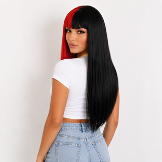"Raven" - Split Dye Red Black Straight Wig