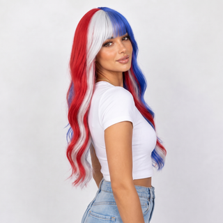 "Liberty" - Long Red White Blue Wig with Bangs