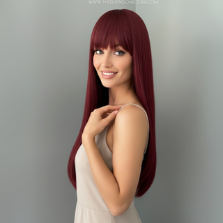 "Raven" - Long Red Silky Straight Wig with Bangs