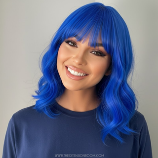 "Indy" - Neon Blue Body Wave Wig with Bangs