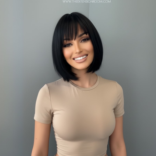 "Maya" - Short Black Bob Wig with Bangs