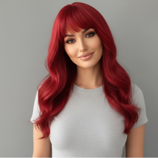 "Ruby" - Vibrant Red Body Wave Wig with Bangs