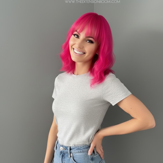 "Cerise" - Short Neon Pink Wig With Bangs