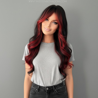 "Maria" - Long Black Wig with Red Highlights