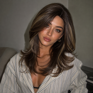 "Yaz" - Brown Layered Wig with Highlights