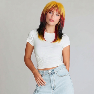 "Sunny" - Layered Yellow Black Shag Wig