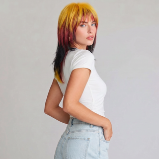 "Sunny" - Layered Yellow Black Shag Wig