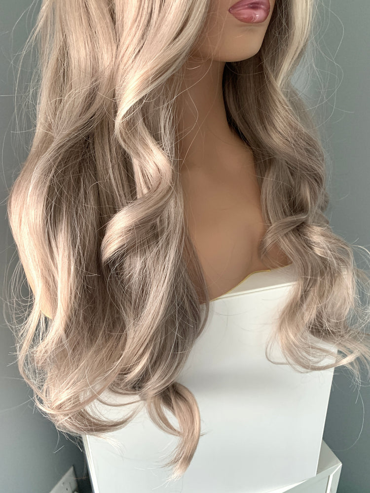 "Erika" - Long Silver Blonde Body Wave Synthetic Wig