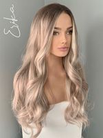 "Erika" - Long Silver Blonde Body Wave Synthetic Wig