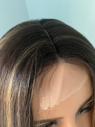 "Kat" - Straight Brown Partial Lace Front Wig with Blonde Highlights