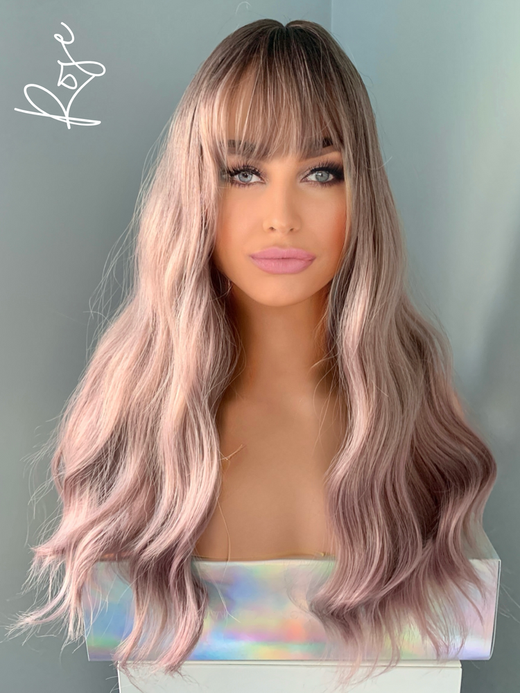 “Rose" - Rooted Light Purple Body Wave Synthetic Wig with Bangs
