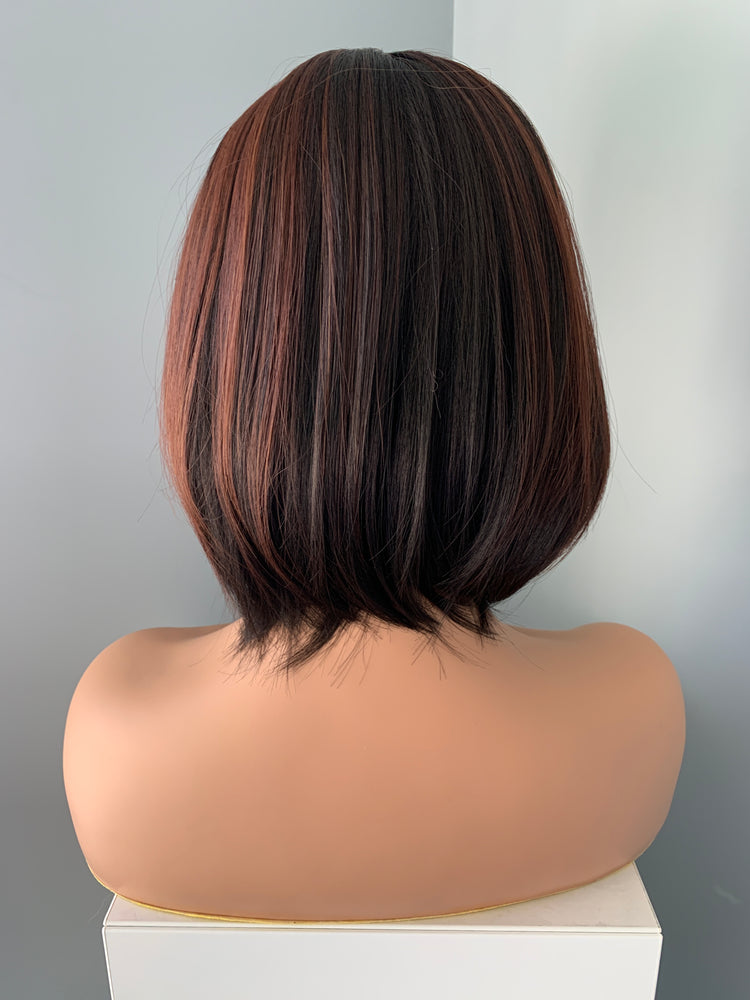 "Portia" - Brown Short Bob Synthetic Wig with Red Highlights