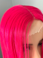 "Kitty" - Long Neon Pink Silky Straight Partial Lace Front Wig