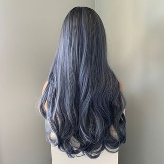 "Darian" - Long Blue Loose Curl Wig with Bangs