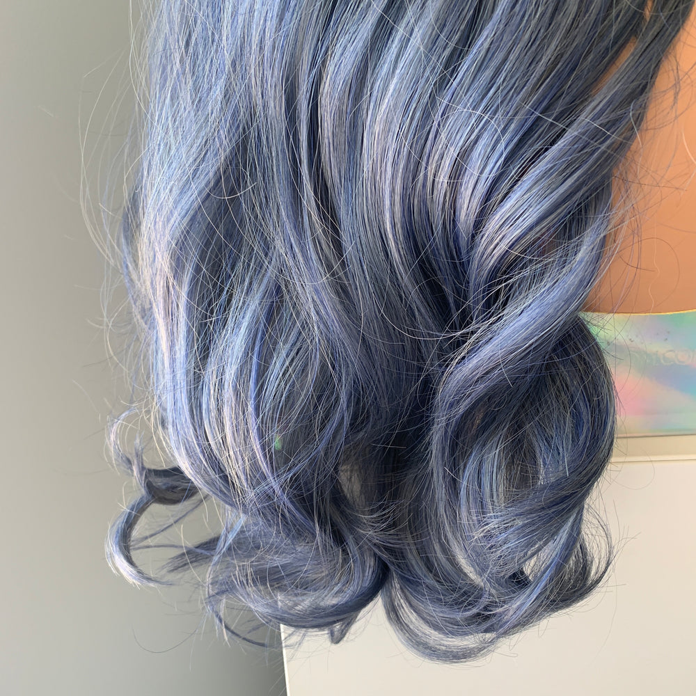 "Darian" - Long Blue Body Wave Synthetic Wig with Bangs