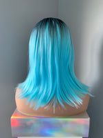 "Skye" Neon Blue Short Straight Synthetic Wig with Dark Roots