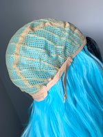 "Skye" Neon Blue Short Straight Synthetic Wig with Dark Roots
