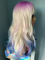 "Candy" - Long Wavy Blonde Rainbow Synthetic Wig with Bangs