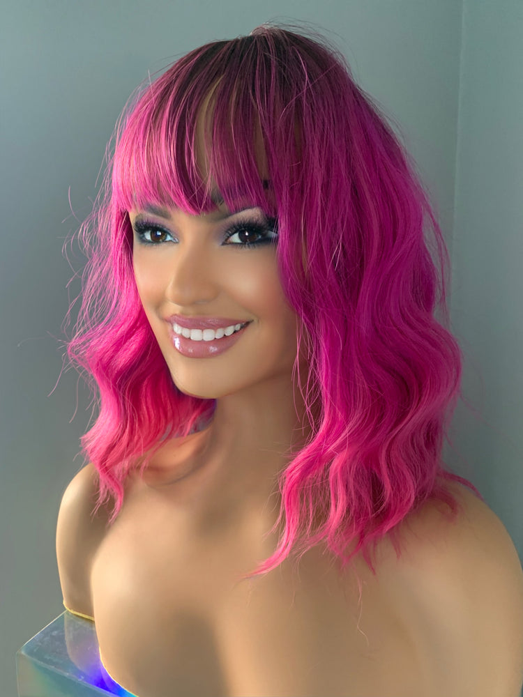 "Mimi" - Neon Pink Short Wavy Synthetic Wig
