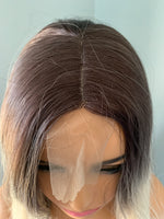 "Tana" - Silky Straight Long Blonde Lace Front Synthetic Wig with Brown Low lights