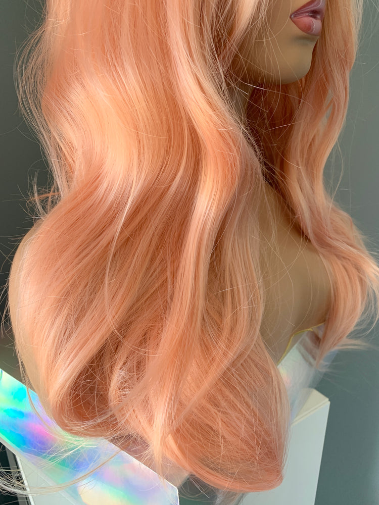 "Aspen" - Long Rooted Coral Peach Ginger Wavy Synthetic Wig