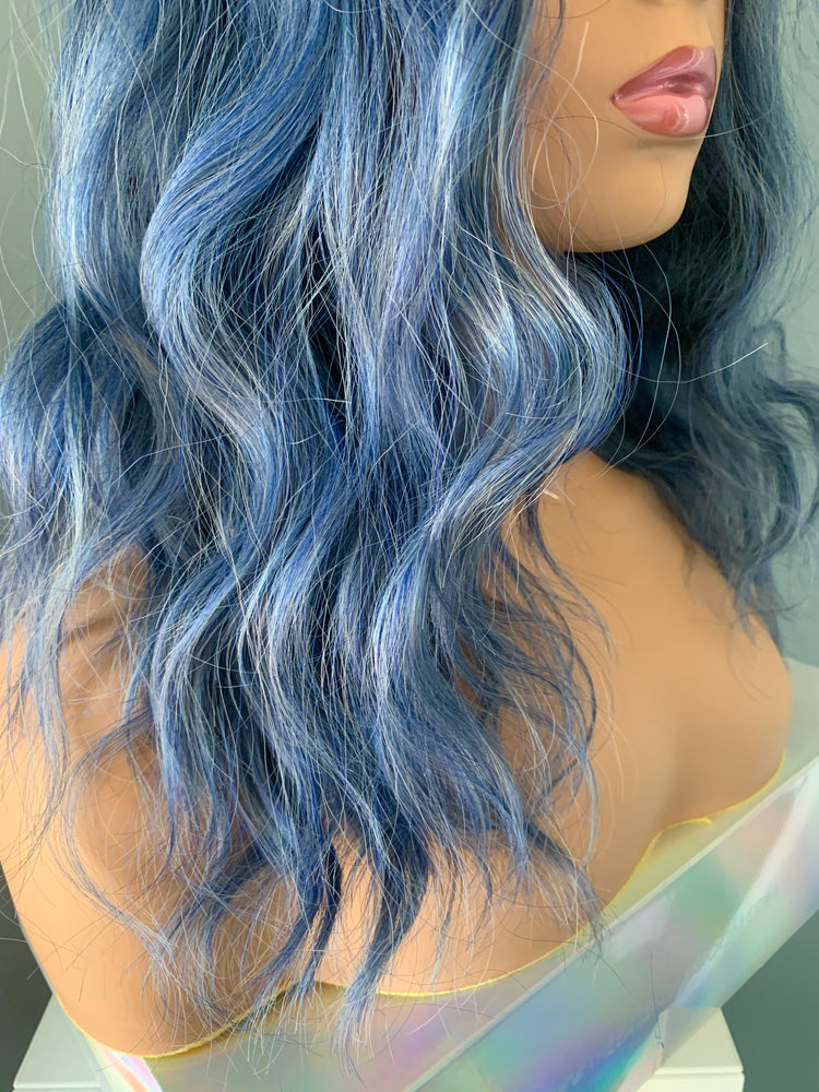 "Arya" - Blue Body Wave Synthetic Wig with Bangs