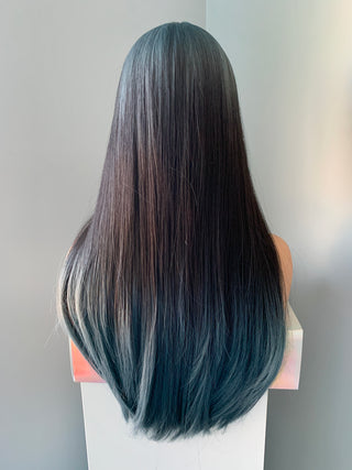 "Lana" - Long Straight Ombre Blue Wig with Bangs