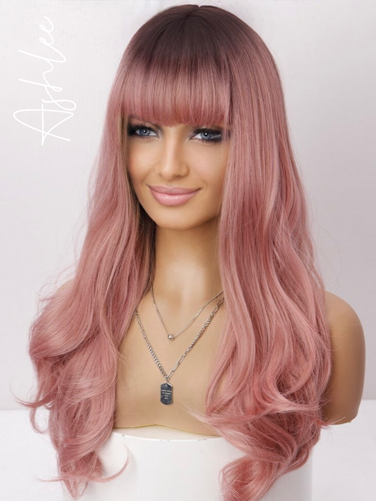 "Ashlee" - Rooted Baby Pink Body Wave Synthetic Wig