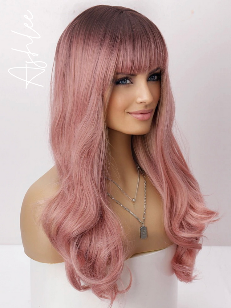 "Ashlee" - Rooted Baby Pink Body Wave Synthetic Wig