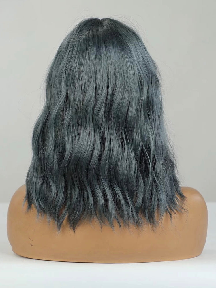"Aurora" - Short Dusk Blue Synthetic Body Wave Wig with Bangs