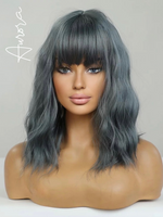 "Aurora" - Short Dusk Blue Synthetic Body Wave Wig with Bangs