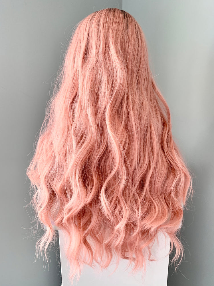 "Michelle" - Long Rooted Baby Pink Wavy Synthetic Wig