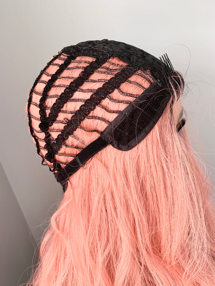 "Michelle" - Long Rooted Baby Pink Wavy Synthetic Wig
