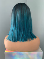 "Demi" - Straight Teal Green Rooted Synthetic Wig
