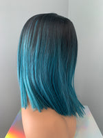 "Demi" - Straight Teal Green Rooted Synthetic Wig