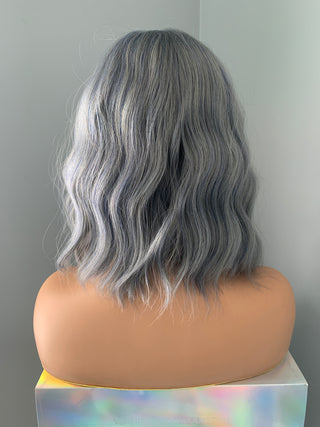 "Kira" - Short Dusk Blue Grey Wave Wig with Bangs