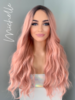 "Michelle" - Long Rooted Baby Pink Wavy Synthetic Wig