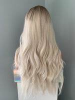 "Blaire" - Ash Blonde Beach Wave Synthetic Wig with Bangs