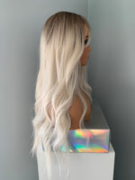 "Blaire" - Ash Blonde Beach Wave Synthetic Wig with Bangs